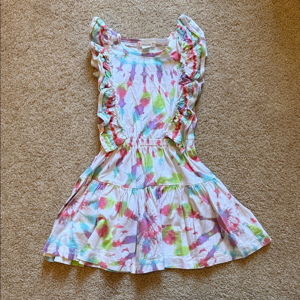 Crewcuts Tie-Dye Ruffle Sleeve Dress - Multicolor